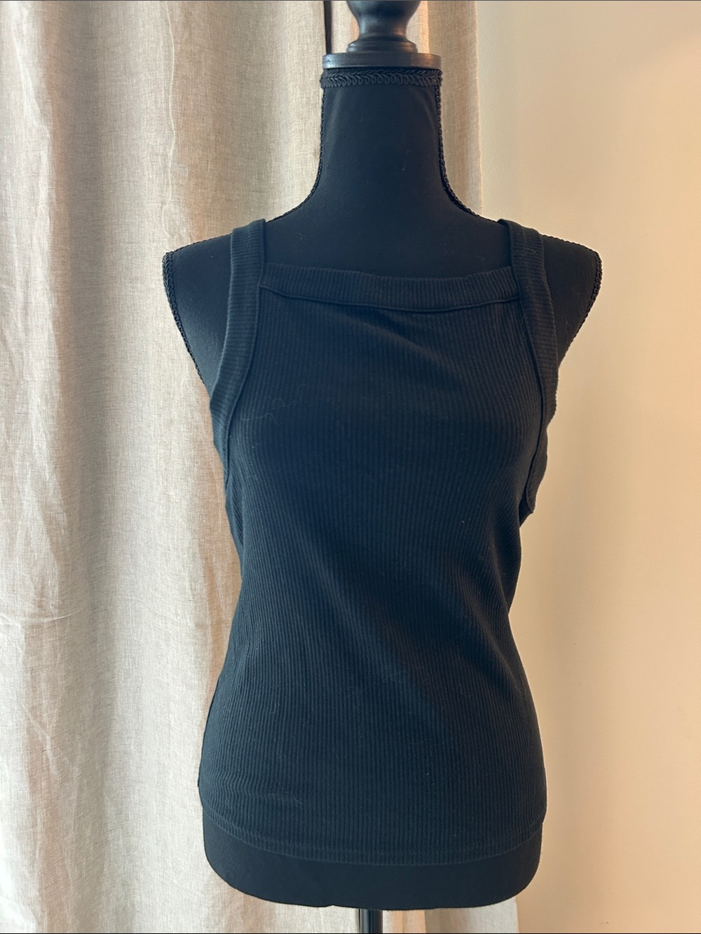 J. Crew Black Ribbed Square-Neck Tank